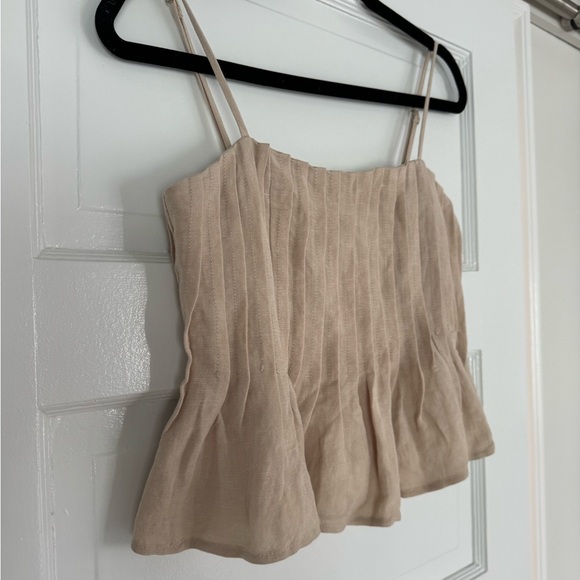 Tan / Cream Lisa Peplum Tank Top Pleated Detail - Picture 4 of 7